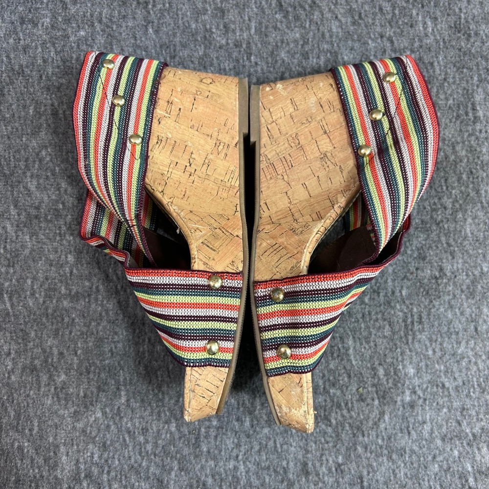 Madden Girl Striped Cork Wedge Sandals Studded Boho Platform Shoes 7.5 - Picture 4 of 7
